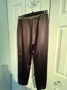 Gina Bacconi Men's Satin Joggers - Dark Brown with Gold Waistband